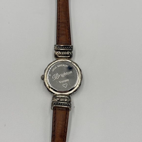 Brighton Verona Silver Tone Swirl Case Leather Strap Watch Japan Movement - Picture 3 of 5